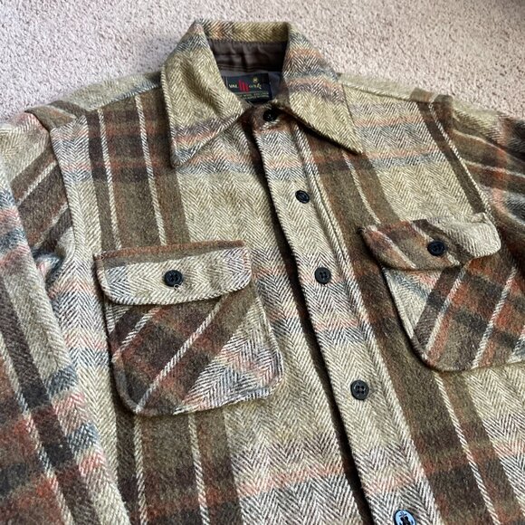 Vintage Wool Linen Brown Plaid Val-Mark Shacket Fall Hipster Retro Dagger Collar - Picture 4 of 8
